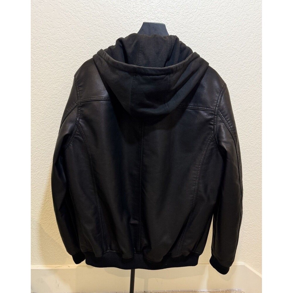 Murano Big & Tall Black Bomber with Knit Hood Faux Leather Jacket. Size LT . New - Picture 4 of 6